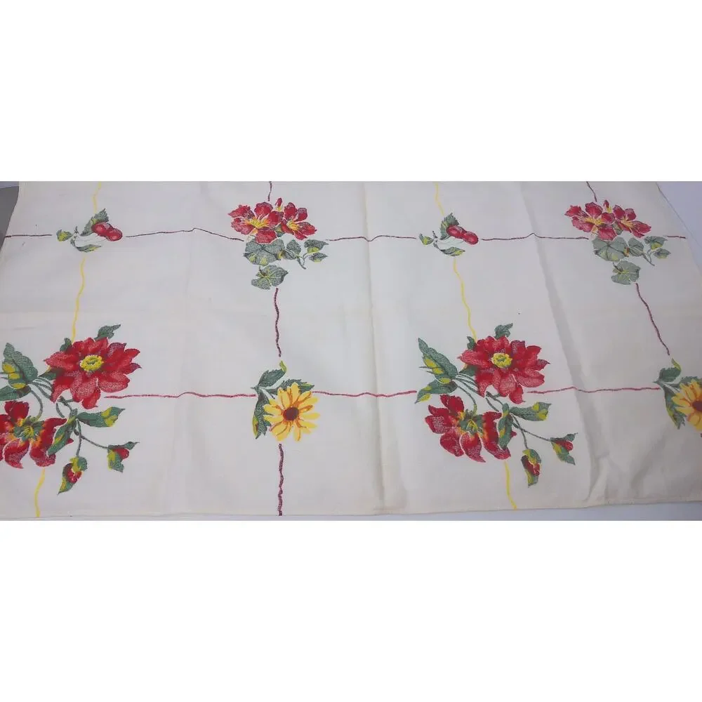 Vintage Floral Tea Towel Mid Century Cotton Crafting Sewing Cutter Fabric